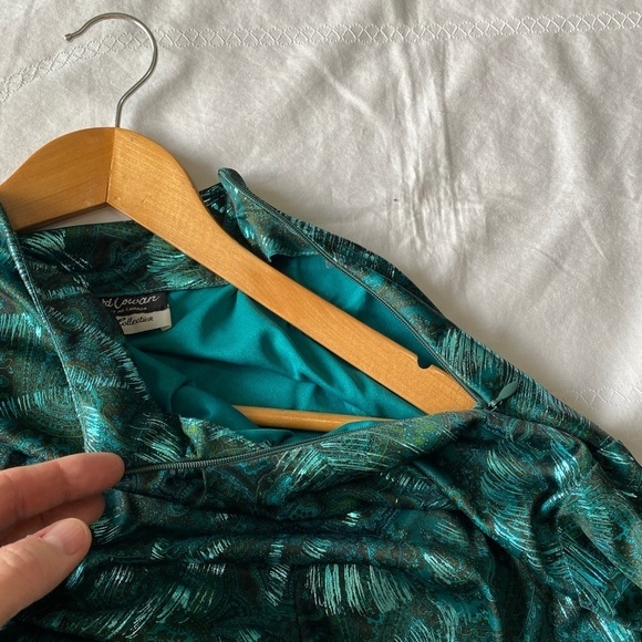 Bernard Cowan Vintage Satin Blouse Green Metallic Mock Neck Size 11/12 - Picture 7 of 13
